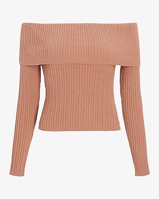 Cozy Ribbed Off The Shoulder Overlay Sweater Brown Women's XS