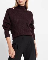 Cable Knit Turtleneck Shoulder Cutout Sweater Purple Women's XS