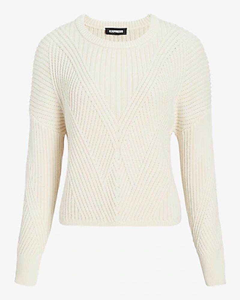 Ribbed Design Crew Neck Sweater White Women's XL