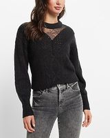 Cable Knit Crew Neck Lace Sweater Women's XS