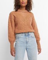 Cable Knit Crew Neck Lace Sweater Brown Women's XL