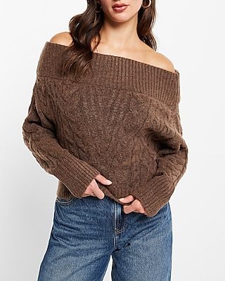 Off The Shoulder Cable Knit Sweater Orange Women's XS