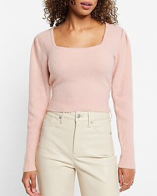 Square Neck Puff Sleeve Sweater Pink Women's S