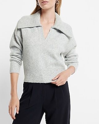 Collared V-Neck Long Sleeve Sweater