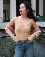 Cable Knit V-Neck Sweater Tank Brown Women's S