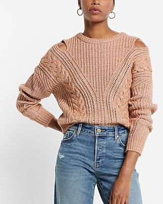 Cable Knit Crew Neck Cutout Sweater