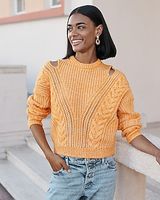 Cable Knit Crew Neck Cutout Sweater Yellow Women's XL