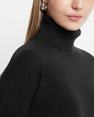 Ultra Soft Turtleneck Open Back Banded Bottom Sweater Black Women's M