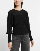 Silk-Blend Balloon Sleeve Ribbed Bottom Sweater