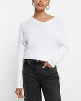 Asymmetrical V-Neck Long Sleeve Banded Bottom Sweater White Women's L