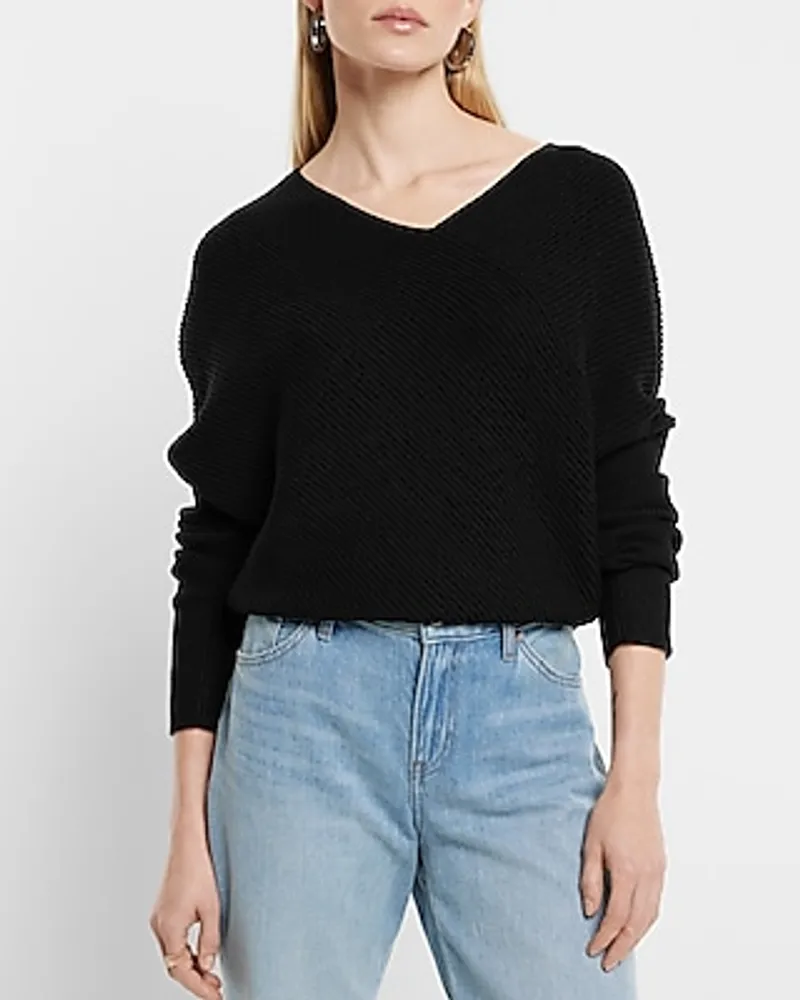 Asymmetrical V-Neck Long Sleeve Banded Bottom Sweater Women's