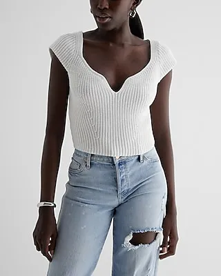 Sweetheart Neckline Ribbed Sweater