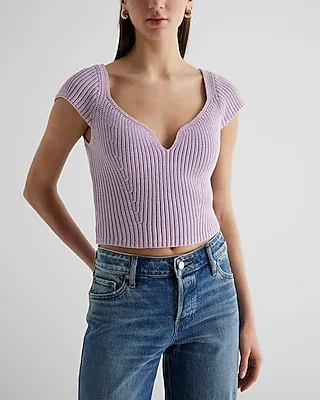Sweetheart Neckline Ribbed Sweater Purple Women's XL