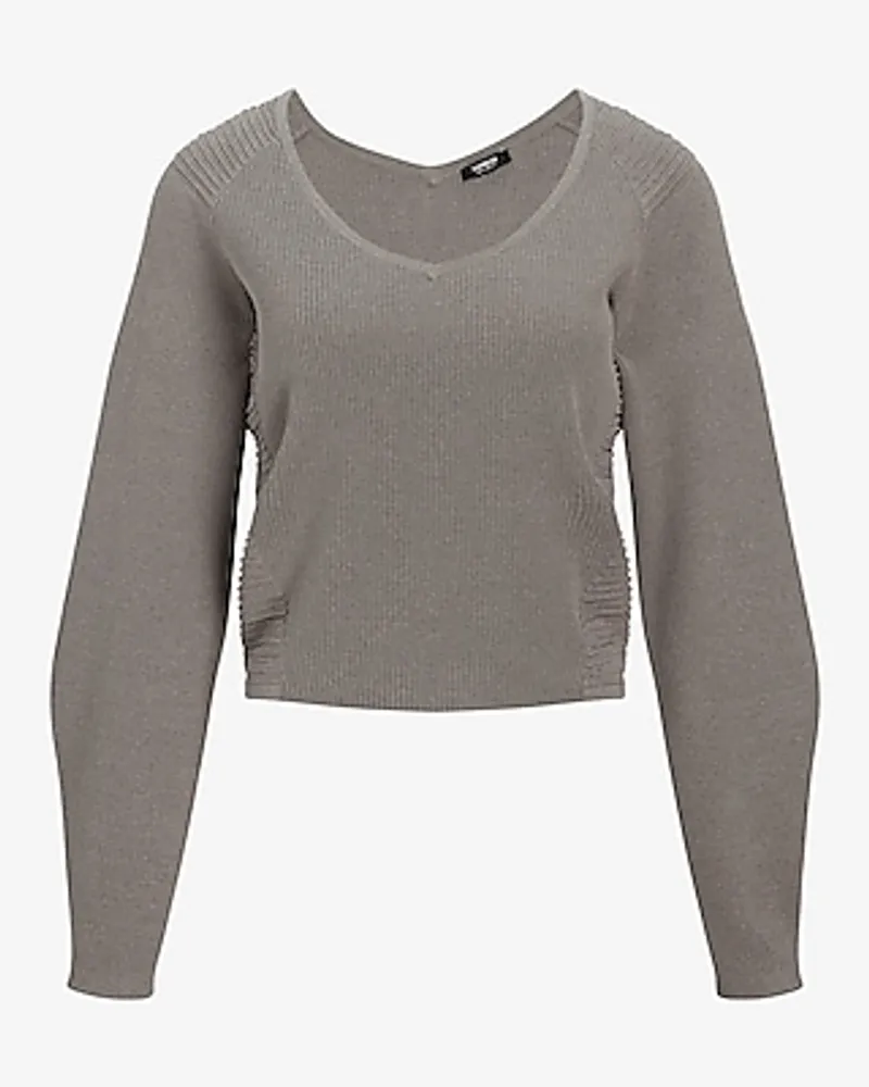 Relaxed Ribbed V-Neck Sweater Gray Women's XL