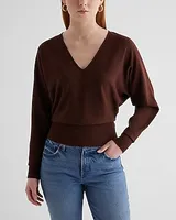 V-Neck Banded Bottom Soho Sweater Brown Women's XL