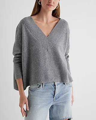 Relaxed V-Neck Sweater Gray Women's XS