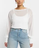 Sheer Off The Shoulder Dolman Sleeve Cropped Sweater White Women's M