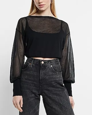 Sheer Off The Shoulder Dolman Sleeve Cropped Sweater Women's