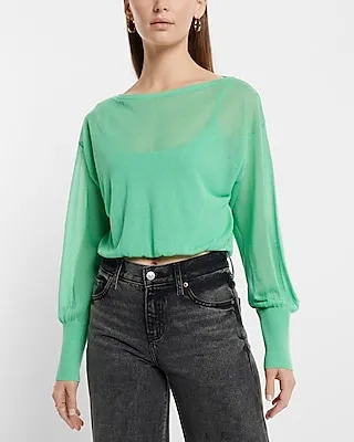 Sheer Off The Shoulder Dolman Sleeve Cropped Sweater Women's