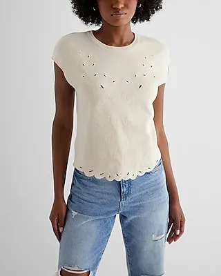 Embroidered Lace Crew Neck Sweater Neutral Women's S