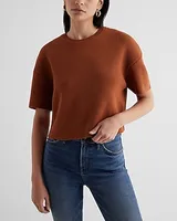 Crew Neck Short Sleeve Boxy Sweater Brown Women's XL