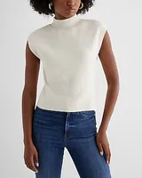 Mock Neck Cap Sleeve Sweater White Women's