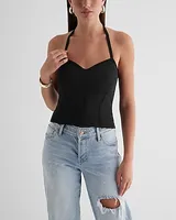 Fitted Tie Halter Corset Sweater Cami Black Women's XS