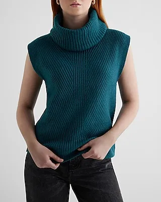 Ribbed Turtleneck Sweater Vest Green Women's XL