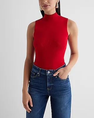 Silky Soft Fitted Ribbed Mock Neck Sweater Tank Red Women's XS