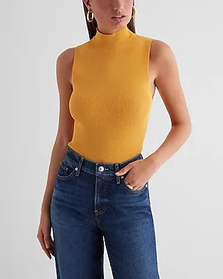 Silky Soft Fitted Ribbed Mock Neck Sweater Tank Women