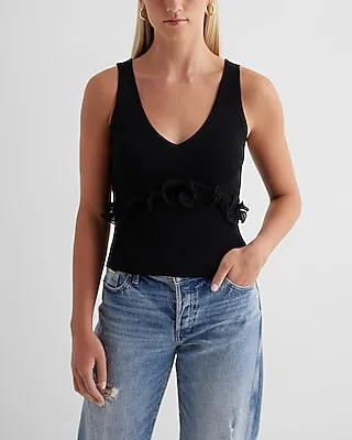 Fitted Ribbed Ruffle V-Neck Sweater Tank