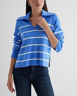 Relaxed Striped V-Neck Polo Sweater