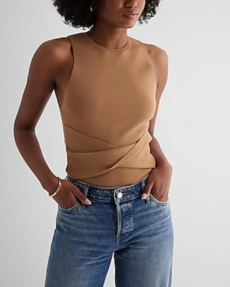 High Neck Twist Front Sweater Tank