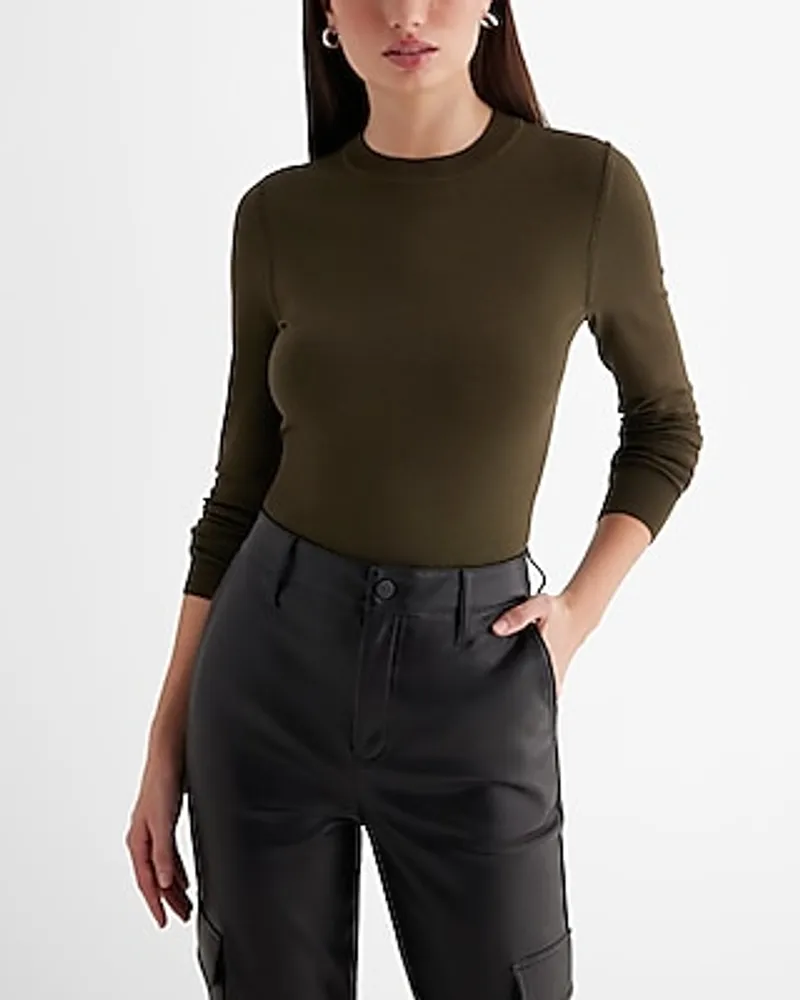 Silky Soft Fitted Crew Neck Sweater Green Women's L