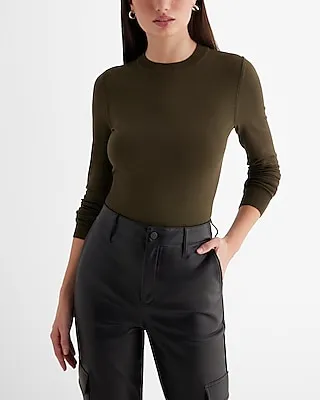 Silky Soft Fitted Crew Neck Sweater Green Women's L