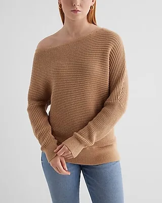 Asymmetrical Off The Shoulder Long Sleeve Sweater Brown Women's XS