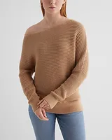 Asymmetrical Off The Shoulder Long Sleeve Sweater Brown Women's XL