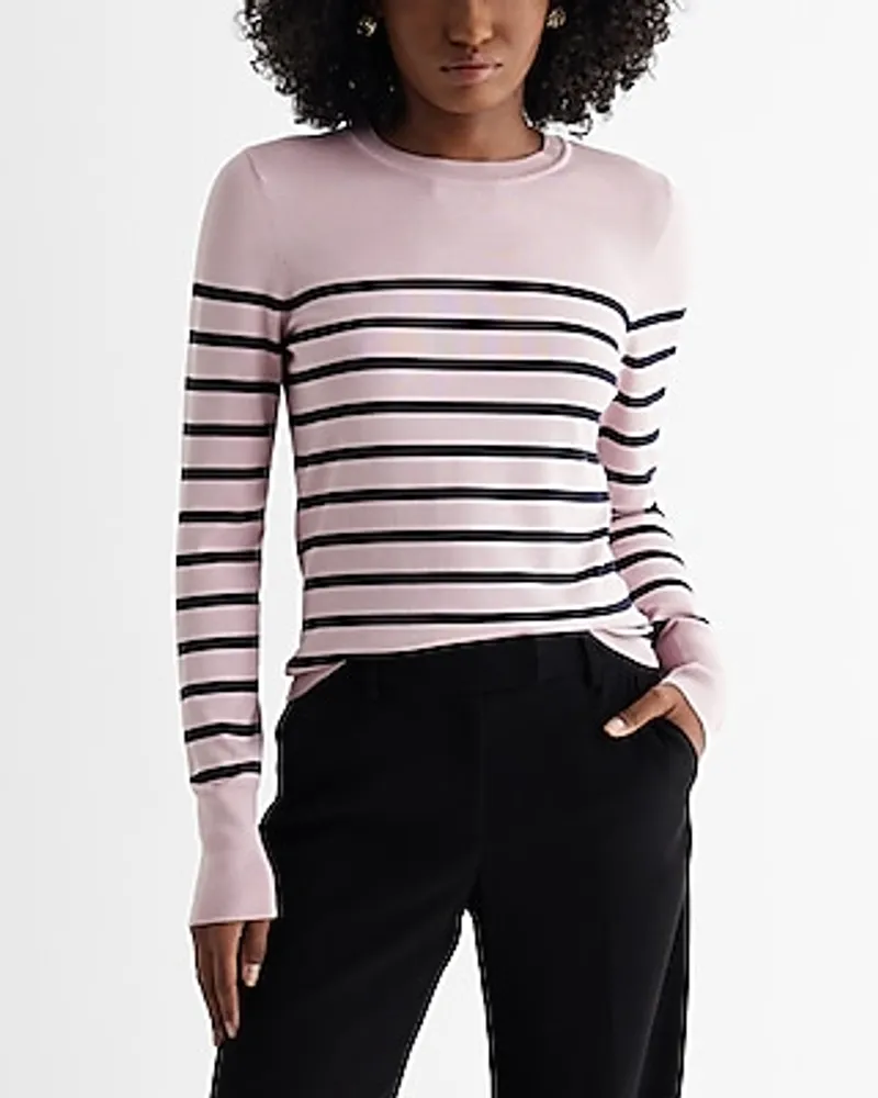 Silky Soft Fitted Striped Crew Neck Sweater Multi-Color Women's