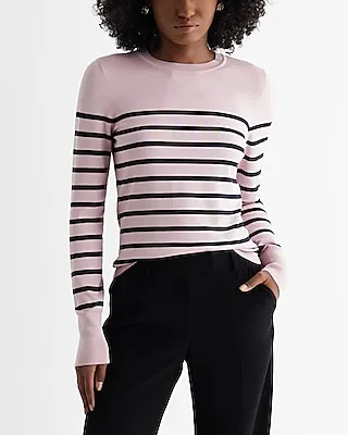 Silky Soft Fitted Striped Crew Neck Sweater Multi-Color Women's L