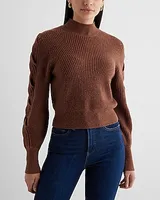 Mock Neck Braid Knit Sleeve Sweater Brown Women's XL