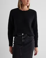 Fuzzy Knit Crew Neck Sweater Black Women's XS