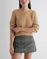 Fuzzy Knit Crew Neck Sweater Brown Women's L