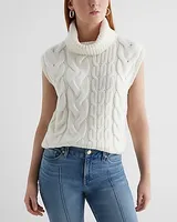 Cable Knit Turtleneck Sweater Vest White Women's