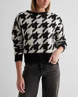 Houndstooth Fuzzy Knit Crew Neck Sweater