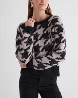 Houndstooth Fuzzy Knit Crew Neck Sweater Multi-Color Women's