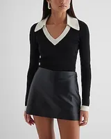 Silky Soft Fitted Tipped V-Neck Polo Sweater Women's