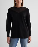 Mesh Crew Neck Long Sleeve Oversized Sweater Black Women's S