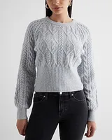 Cable Knit Ribbed Crew Neck Long Sleeve Sweater