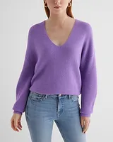 Relaxed Ribbed V-Neck Sweater Purple Women's XS