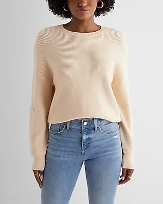 Relaxed Crew Neck Faux Leather Patch Sweater Neutral Women's